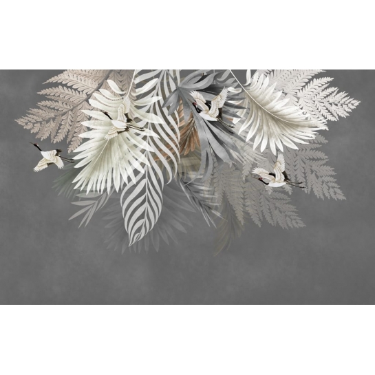 Białe Ptaki w Liściach Palm
