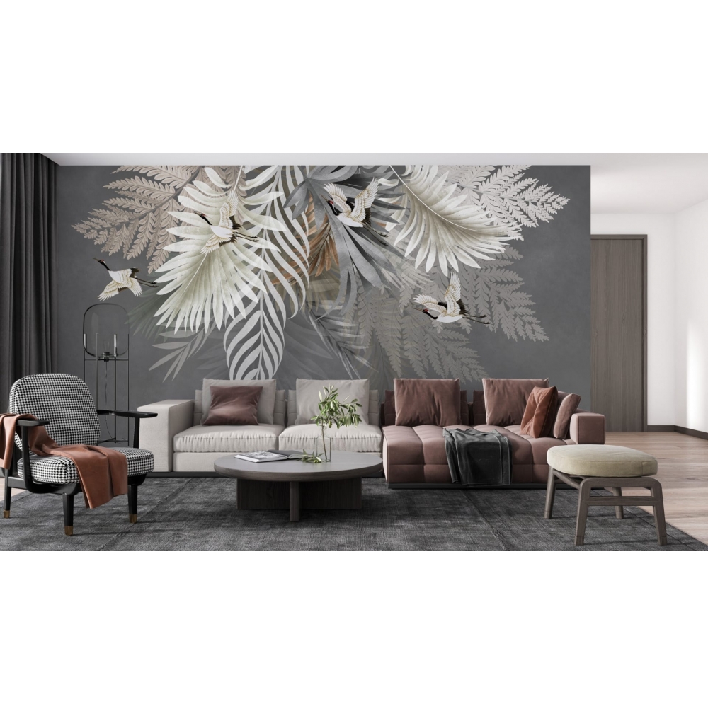 Białe Ptaki w Liściach Palm
