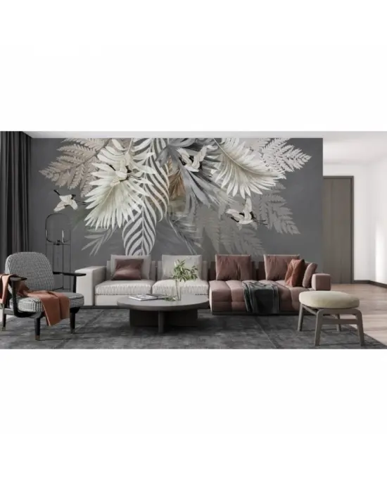 Białe Ptaki w Liściach Palm