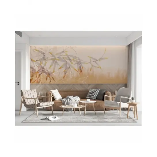 Bambusowe Listki Na Morelowej Ścianie